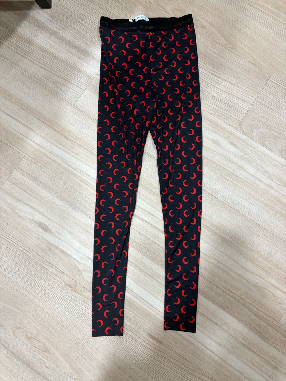 Marine Serre Black Leggings with Red Crescent Print